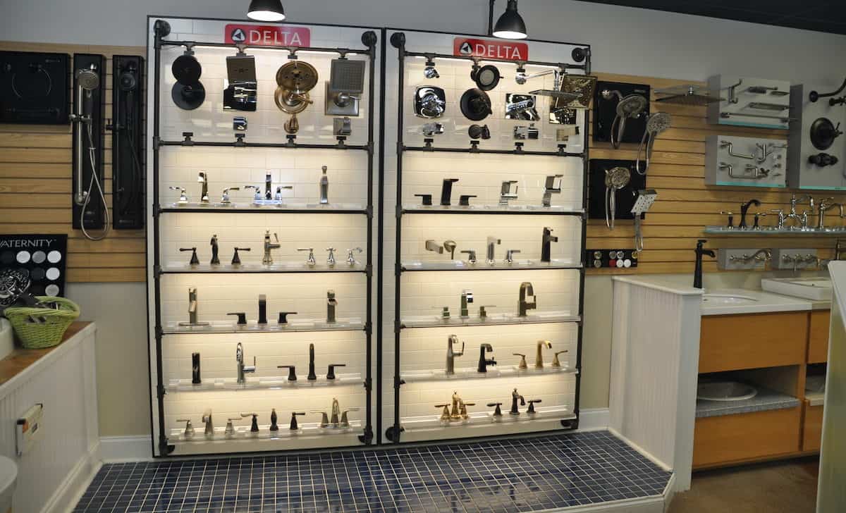 Showroom display featuring sink faucets