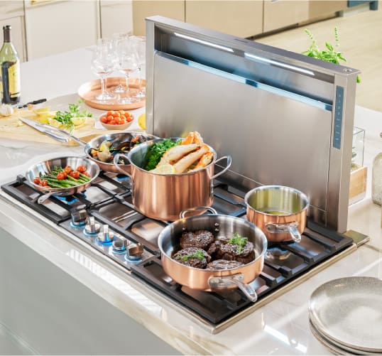 This advanced kitchen island stovetop is the best kitchen design inspiration for those looking to upgrade their appliances.