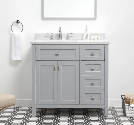 This soft gray vanity blends in perfectly with your bathroom design for a cohesive, effortless look