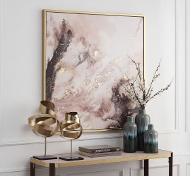 Home decor to fuel your living room remodel inspiration. Including marbled wall art, gold accent pieces and modern vase sets for the perfect contemporary living room look.