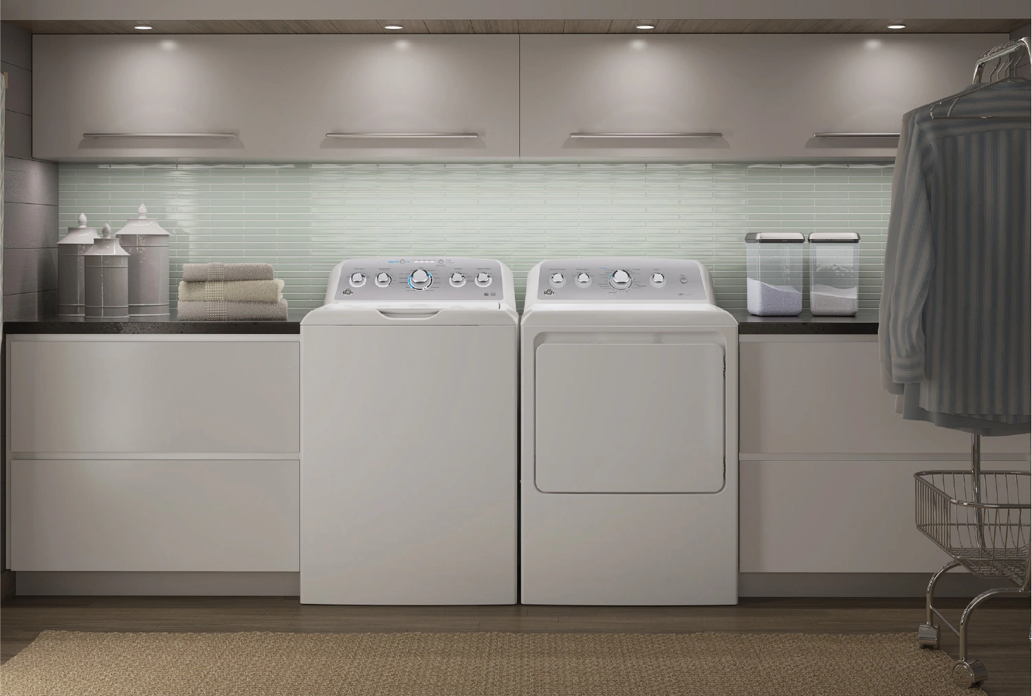 Inspire your next laundry room DIY makeover with plenty of laundry room storage options, including laundry room cabinets, shelves, counter tops, hangers and more.