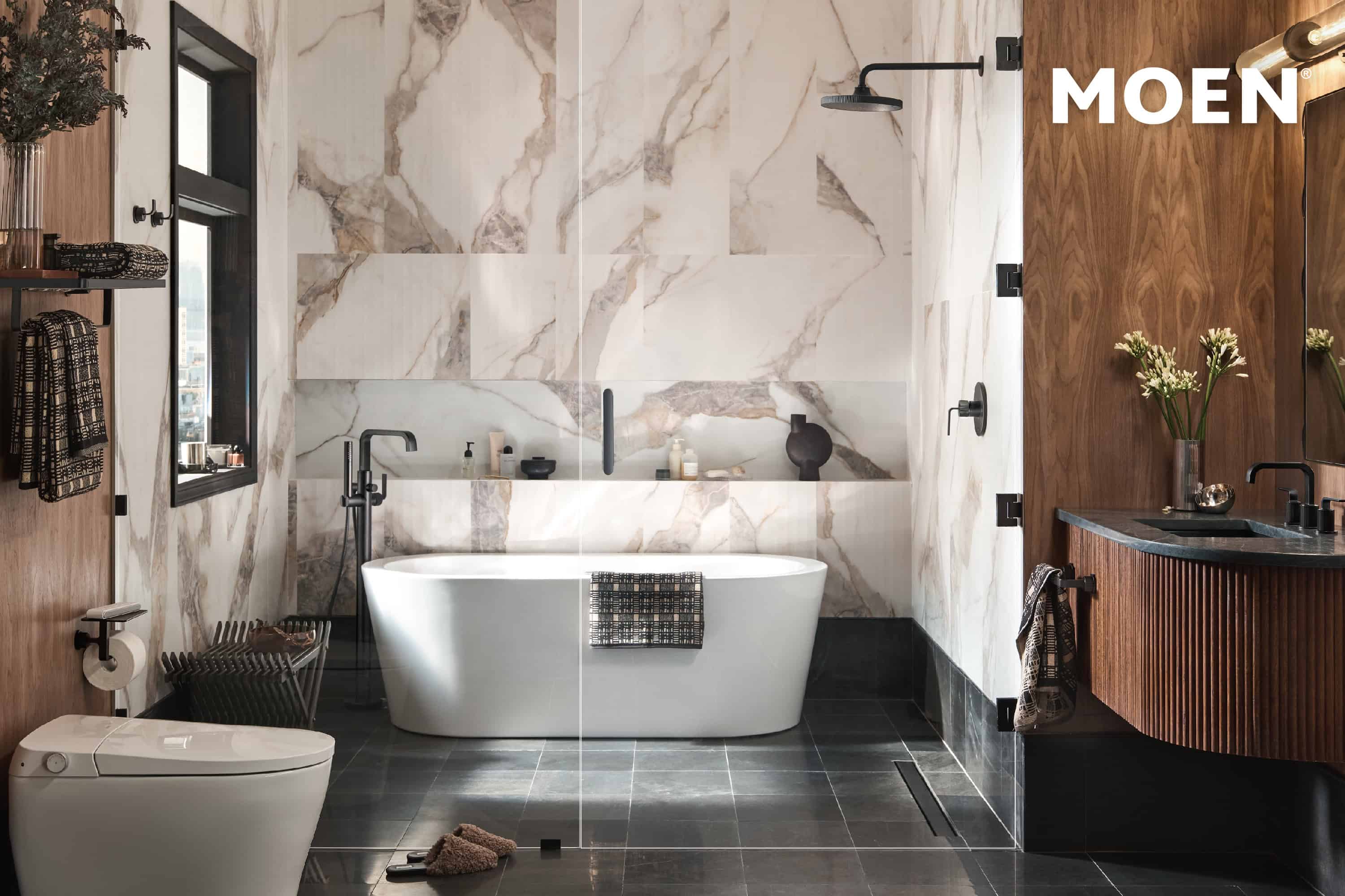 Moen Cambium bathroom featuring fluted faucet and fixtures